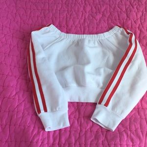 White and red of the shoulder crop top